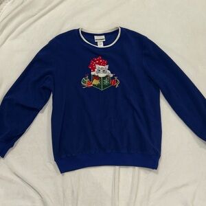 Blue Cat Embroidered Women’s Sweater